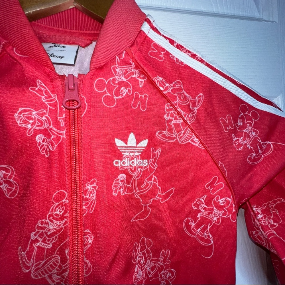 Adidas Red (Pinkish) Kids Zip-Up Jacket with White Stripes - Picture 5 of 10